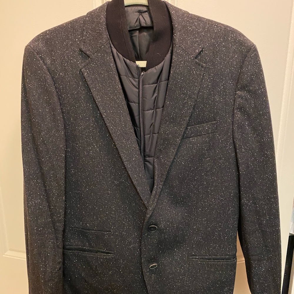Hugo Boss black textured blazer with vest.